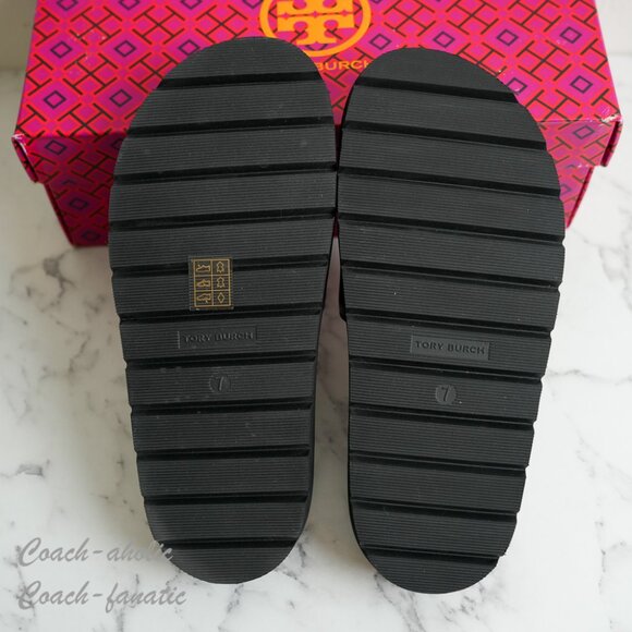 NIB Tory Burch Everly Anatomic Lug Nappa Leather Slide Sandal in Black - Picture 6 of 9